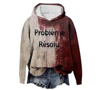 Problème Résolu Sweat a Capuche Femme Sanglant Deguisement Halloween Femme Bloody Horror Pull Hoodie Oversize Blood à Manches Longues Sweats Vampire Déguisement Costume Halloween Sweatshirts Sang