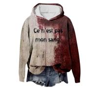 Problème Résolu Sweat a Capuche Femme Sanglant Deguisement Halloween Femme Bloody Horror Pull Hoodie Oversize Blood à Manches Longues Sweats Vampire Déguisement Costume Halloween Sweatshirts Sang