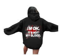 Problème Résolu Sweat à Capuche pour Femme Adolescentes Pull d'halloween Manches Longues Imprimé Halloween avec Blood éclaboussures de Hoodie Graphique Horreur Oversize Sweatshirt
