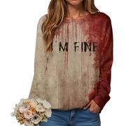 Problème Résolu Sweat sans Capuche Col Rond Longues Femme Halloween d'automne Loisirs Léger Grande Taille Automne Blood éclaboussures Costume Sweatshirt (Gris Clair, XL)