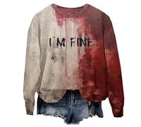 Problème Résolu Sweat sans Capuche Col Rond Longues Femme Halloween Pull d'automne Loisirs Léger Pullover Grande Taille Automne Halloween Blood éclaboussures Hoodies Costume Hoodie Sweat Shirt Automne