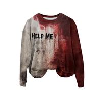 Problème Résolu Sweatshirts Halloween pour Femmes Pull avec Blood Sweatshirt De Eclaboussures Col Rond Pull avec Lettre Impression VêTements Festival Halloween (Beige #5, XXXL)