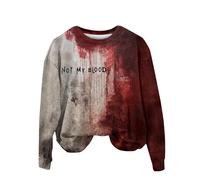 Problème Résolu Sweatshirts Halloween pour Femmes Pull avec Blood Sweatshirt De Eclaboussures Col Rond Pull avec Lettre Impression VêTements Festival Halloween (Beige #7, XXL)