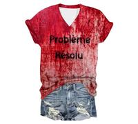 Problème Résolu T Shirt Femme Col V Deguisement Halloween Bloody Horror Tee Shirts Blood à Manches Courtes T-Shirts Vampire Déguisement Costume Zombie Probleme Resolu Tshirt Sang