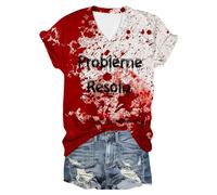 Problème Résolu T Shirt Femme Col V Deguisement Halloween Femme Bloody Horror Tee Shirt Halloween Femmes Blood à Manches Courtes T-Shirts Vampire Déguisement Costume Zombie Probleme Resolu Tshirt Sang