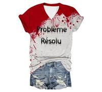 Problème Résolu T Shirt Femme Col V Deguisement Halloween Femme Bloody Horror Tee Shirt Halloween Femmes Blood à Manches Courtes T-Shirts Vampire Déguisement Costume Zombie Probleme Resolu Tshirt Sang