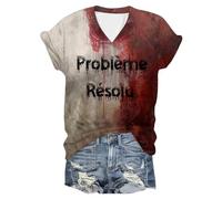 Problème Résolu T Shirt Femme Col V Deguisement Halloween Femme Bloody Horror Tee Shirt Halloween Femmes Blood à Manches Courtes T-Shirts Vampire Déguisement Costume Zombie Probleme Resolu Tshirt Sang