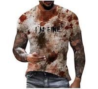 Problème Résolu T Shirt Homme Deguisement Halloween Homme Bloody Horreur Tee Shirt Déguisement Halloween Blood T-Shirts à Manches Courtes Sang Deguisement Zombie Qui Fait Peur Haut Costume Sanglant