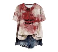 Problème Résolu T-Shirt, Je Vais Bien Chemise Sanglante Femmes, Problème Sanglant Résolu, Femmes Drôles Halloween Sang Horreur Vêtements Cadeau Sang éclaboussures Haut T-Shirt