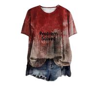 Problème Résolu T-Shirt, Je Vais Bien Chemise Sanglante Femmes, Problème Sanglant Résolu, Femmes Drôles Halloween Sang Horreur Vêtements Cadeau Sang éclaboussures Haut T-Shirt