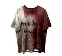 Problème Résolu T-Shirt pour Homme Halloween T-Shirt à Manches Courtes Problem Solved Tshirt avec Imprimé Sang Halloween Costume Décontractée Col Rond Horreur Tunique Tops T-Shirt (001 Rouge, XL)