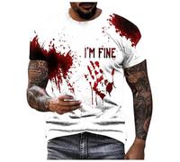 Problème Résolu T-shirt Tache de-sangs pour Hommes Halloween Tshirt Chemise Casual Col rond Halloween T-shirt Horreur Imprimé Haut à manches courtes Je suis bien T-shirt de Motif (1#Black, XXXL)
