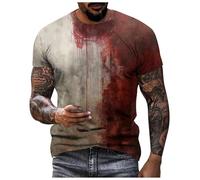 Problème Résolu T-shirt Tache de-sangs pour Hommes Halloween Tshirt Chemise Casual Col rond Halloween T-shirt Horreur Imprimé Haut à manches courtes Je suis bien T-shirt de Motif (1#Khaki, L)