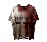 Problème Résolu Tee Shirt Homme Sang Halloween T-Shirt à Manches Courtes Problem Solved Tshirt avec Imprimé Sang Halloween Costume Décontractée Col Rond Horreur Tunique Tops (01 Rouge02, 3XL)