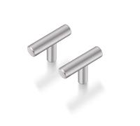 Probrico - Boutons d'armoire uniques en acier inoxydable, finition NICKEL SATINÉ, quincaillerie de meuble pour tiroirs et vanités, pack de 5 - Design européen de style barre en T, avec trou unique