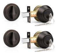 Probrico Lot de 2 pênes dormants monocylindre à clés identiques en bronze huilé (pack combiné), poignées de porte avant avec clés, quincaillerie de porte intérieure et extérieure (pour serrure d'entrée et portail avant)