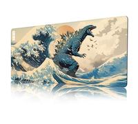 ProbTis Kanagawa Tapis de Souris Japonais, Motif Vague de la Grande Vague, Tapis de Clavier de Jeu animé XXL, Base en Caoutchouc avec Bords Cousus, Grand Protecteur de Bureau étendu pour Bureau à