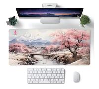 ProbTis Tapis de souris japonais blanc, grand sous-main de bureau en fleur de cerisier XL, tapis de clavier de jeu animé, base en caoutchouc antidérapant, grande protection de bureau étendue pour