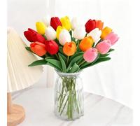 Probuk 20pcs Bouquet de Tulipes Artificielles Multicolores - Langage des Fleurs Complet (4 Orange, 4 Blanc, 4 Rouge, 4 Rose, 4 Jaune), Décoration Festive pour la Maison, Le Bureau & Les Fêtes