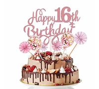 Probuk Décoration Gâteau Anniversaire 16 Ans - 7 Pièces Joyeux Anniversaire Cake Topper - Happy Birthday pour Décorer Fête