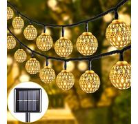 Probuk Guirlande lumineuse LED Marocaine Solaire LED 7m 50 Ampoules, Décoration Étanche pour Jardin, Terrasse, Mariage et Fête, IP65 étanches 8 Modes de Lumière （Blanc chaud）
