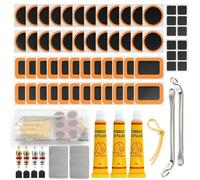 Probuk Kit de réparation de pneus de vélo 56/79 pièces - Patchs anti-crevaison autocollants avec colle, 2 démonte-pneus et boîte de rangement - Convient pour les vélos de route, VTT, hybride, vélos de