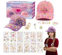 Probuk Lot de 2 casquettes de baseball à faire soi-même, cadeau pour fille de 5, 6, 7, 8, 9 ans, avec autocollants à paillettes, kit de bricolage pour enfants, casquette de baseball, chapeau de soleil