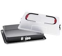 Probus Poêle à charnière en tôle avec hotte de transport, poêle à charnière rectangulaire à revêtement anti-adhésif avec rebord haut et protection contre les éclaboussures, avec hotte de transport pratique avec poignées souples