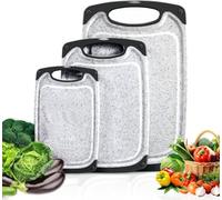 ProBytes Lot de 2 planches à découper en polyéthylène haute densité effet pierre - Poignée en caoutchouc, rainure pour jus, trou de passage, non poreuses, durables, durables et sans BPA, faciles à