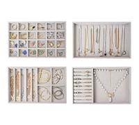 ProCase 4 Plateaux Bijoux, Rangement Bijoux Tiroir, Présentoir Separateur Bijoux, sans Perdre ou Abîmer, avec 8 Crochets et 35 Compartiments Ensemble- Gris