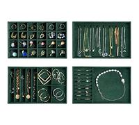 ProCase 4 Plateaux Bijoux, Rangement Bijoux Tiroir, Présentoir Separateur Bijoux, sans Perdre ou Abîmer, avec 8 Crochets et 35 Compartiments Ensemble- Emeraude