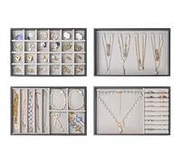 ProCase 4 Plateaux Bijoux, Rangement Bijoux Tiroir, Présentoir Separateur Bijoux, sans Perdre ou Abîmer, avec 8 Crochets et 35 Compartiments Ensemble- Noir