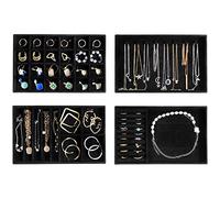 ProCase 4 Plateaux Bijoux, Rangement Bijoux Tiroir, Présentoir Separateur Bijoux, sans Perdre ou Abîmer, avec 8 Crochets et 35 Compartiments Ensemble- Tout Noir