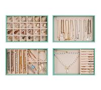ProCase 4 Plateaux Bijoux, Rangement Bijoux Tiroir, Présentoir Separateur Bijoux, sans Perdre ou Abîmer, avec 8 Crochets et 35 Compartiments Ensemble- Mint