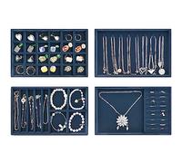 ProCase 4 Plateaux Bijoux, Rangement Bijoux Tiroir, Présentoir Separateur Bijoux, sans Perdre ou Abîmer, avec 8 Crochets et 35 Compartiments Ensemble- Bleu foncé