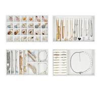 ProCase 4 Plateaux Bijoux, Rangement Bijoux Tiroir, Présentoir Separateur Bijoux, sans Perdre ou Abîmer, avec 8 Crochets et 35 Compartiments Ensemble- Blanc