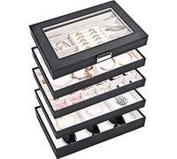 Procase 5 Plateaux Bijoux avec Vitrine contre la Poussière, Rangement Bijoux Tiroir, Boîte Bijoux pour Boucles d'Oreille Bagues Bracelets Colliers Autre Accessoires -Noir