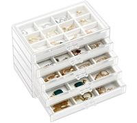 ProCase Bo te bijoux avec 5 tiroirs, organiseur de boucles d'oreilles en acrylique transparent avec plateaux en velours r glables pour femmes