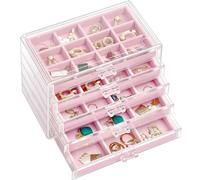 ProCase Bo te bijoux avec 5 tiroirs, organiseur de boucles d'oreilles en acrylique transparent avec plateaux en velours r glables pour femmes