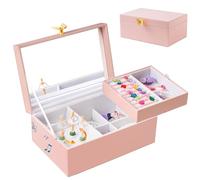 Procase Boite à Bijoux Musique Fille Améliorée, Boite à Bijoux Musicale Enfant avec Ballerina, pour Ranger Colliers Bracelets Bagues Montres -Rose