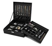 ProCase Boîte à bijoux Organisateur, 2 étages Grandes boîtes à bijoux Boîtes de rangement pour boucles d'oreilles, bracelets, bagues, colliers - Noir