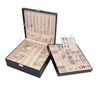 ProCase Boîte à Bijoux Rigide en Cuir, Rangement à Double Couche, 32 Compartiments Grande Capacité, sans Perdre ou Abîmer Noir