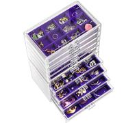 ProCase Boîte à Bijoux Transparente, 10 Plateaux Bijoux Tiroir, avec Séparateurs Amovibles, Rangement Bijoux Tiroir Acrylique, Range Boucles d’Oreille Bagues Colliers Bracelets - Violet