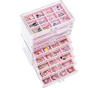 ProCase Boîte à Bijoux Transparente, 10 Plateaux Bijoux Tiroir, avec Séparateurs Amovibles, Rangement Bijoux Tiroir Acrylique, Range Boucles d’Oreille Bagues Colliers Bracelets - Rose