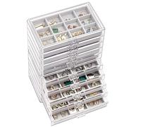 ProCase Boîte à Bijoux Transparente, 10 Plateaux Bijoux Tiroir, avec Séparateurs Amovibles, Rangement Bijoux Tiroir Acrylique, Range Boucles d’Oreille Bagues Colliers Bracelets - Gris