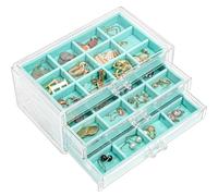 ProCase Boîte à Bijoux Transparente, 3 Plateaux Bijoux Tiroir, avec Séparateurs Amovibles, Rangement Bijoux Tiroir Acrylique, Range Boucles d’Oreille Bagues Colliers Bracelets -Bleu Brillant