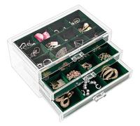 Procase Boîte à Bijoux Transparente, 3 Plateaux Bijoux Tiroir, avec Séparateurs Amovibles, Rangement Bijoux Tiroir Acrylique, Range Boucles d’Oreille Bagues Colliers Bracelets -Emeraude