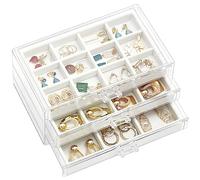 ProCase Boîte à Bijoux Transparente, 3 Plateaux Bijoux Tiroir, avec Séparateurs Amovibles, Rangement Bijoux Tiroir Acrylique, Range Boucles d’Oreille Bagues Colliers Bracelets - Blanc