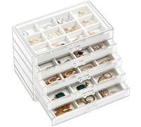 ProCase Boîte à Bijoux Transparente, 5 Plateaux Bijoux Tiroir, avec Séparateurs Amovibles, Rangement Bijoux Tiroir Acrylique, Range Boucles d’Oreille Bagues Colliers Bracelets - Blanc