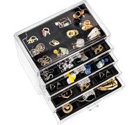Procase Boîte à Bijoux Transparente, 5 Plateaux Bijoux Tiroir, avec Séparateurs Amovibles, Rangement Bijoux Tiroir Acrylique, Range Boucles d’Oreille Bagues Colliers Bracelets - Noir